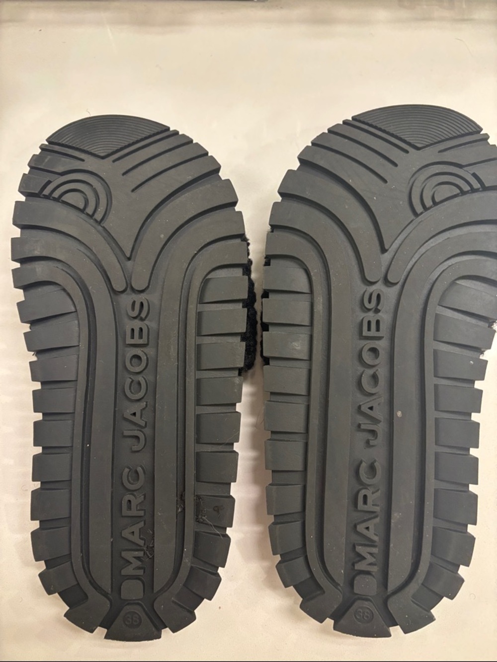 Marc Jacobs Black Shearling Logo Slide Sandals with White Embroidery - Picture 2 of 3